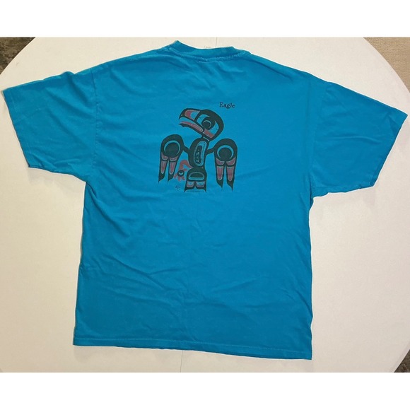 Hanes Other - VTG Y2K Tribal Aztec Southwest Indigenous Eagle Wolf Pocket Tee Blue Mens XL